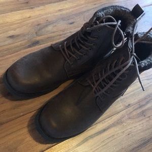 Steel toed brown boots
